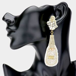 Champagne Bottle Silver & Gold Seed Bead Earrings